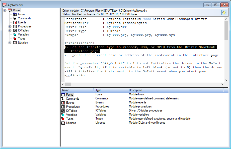 The VISA resource name found above was used as the argument for sResounceName in the Initialize function.